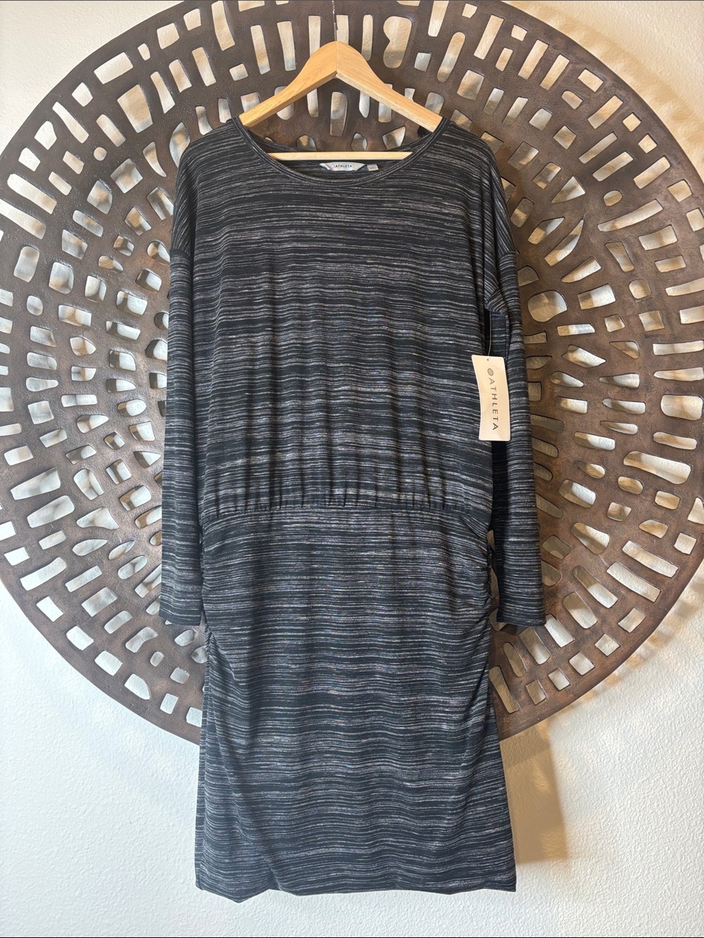 🩶 Heathered Long Sleeve Midi Dress Small NWT Athleta Ruched Stretch 🩶